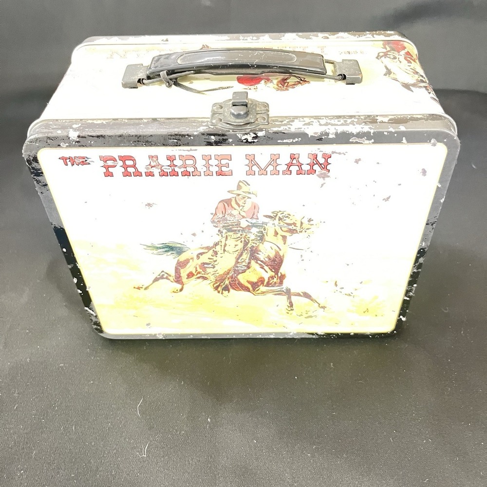 Vintage The Prairie Man Metal Lunchbox Pre-1970 Western Cowboy Collectible Tin